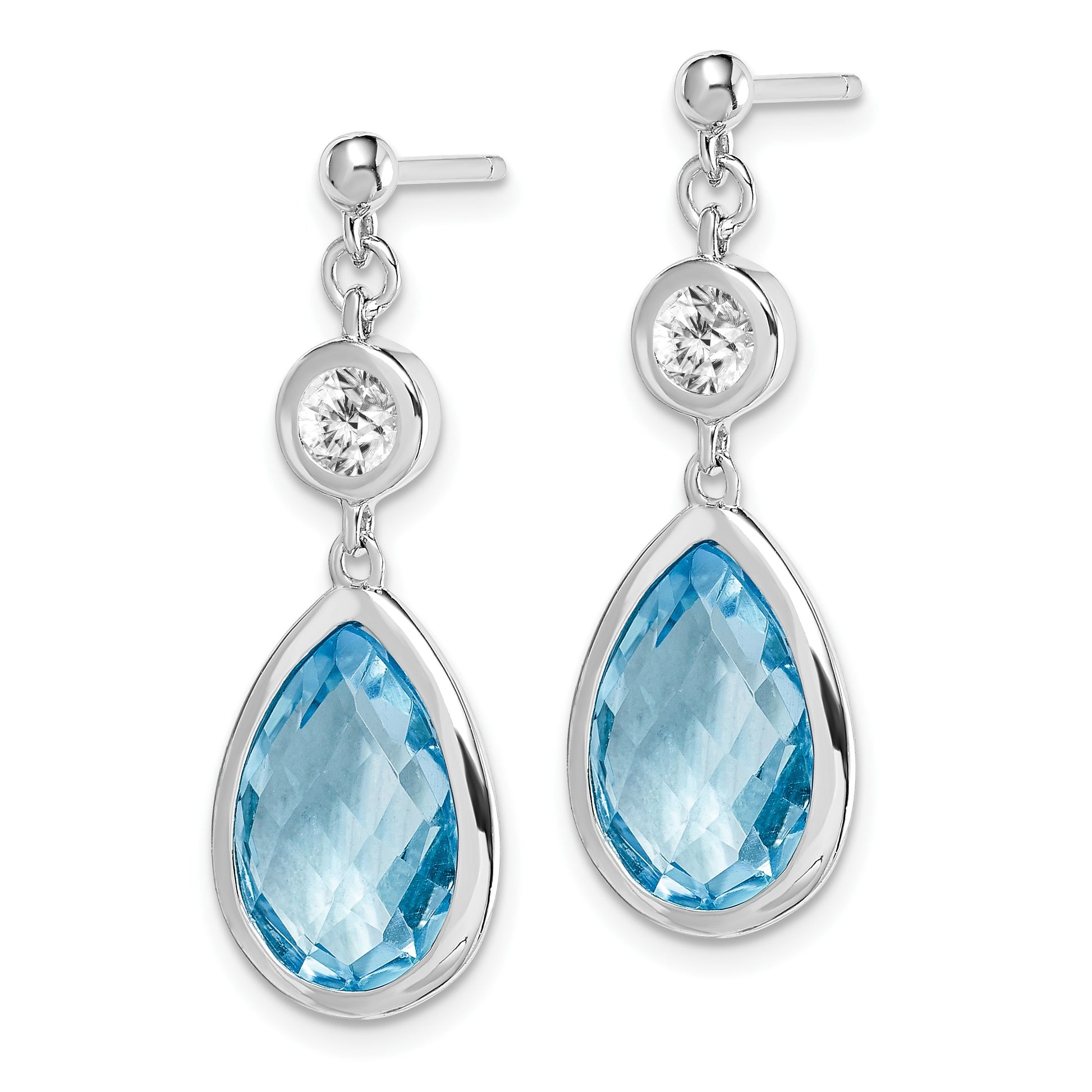 Sterling Silver Rhodium-plated White and Blue Topaz Post Dangle Earrings