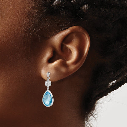 Sterling Silver Rhodium-plated White and Blue Topaz Post Dangle Earrings