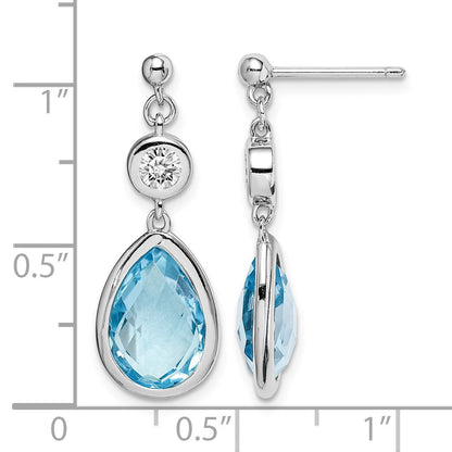 Sterling Silver Rhodium-plated White and Blue Topaz Post Dangle Earrings