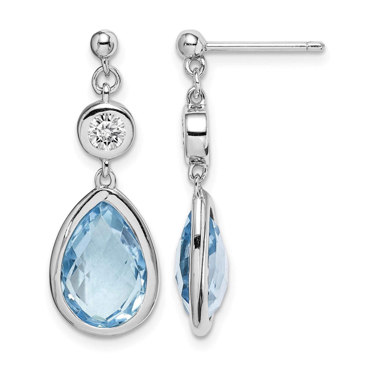Sterling Silver Rhodium-plated White and Blue Topaz Post Dangle Earrings