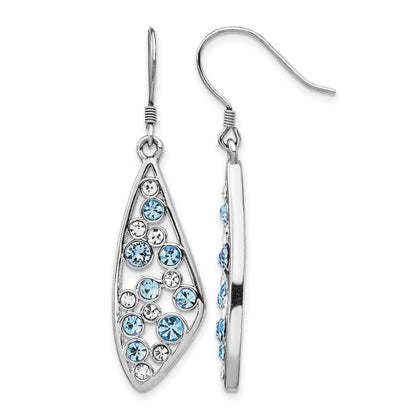 Sterling Silver Rhodium-plated Blue / White Crystal Wing Dangle Earrings