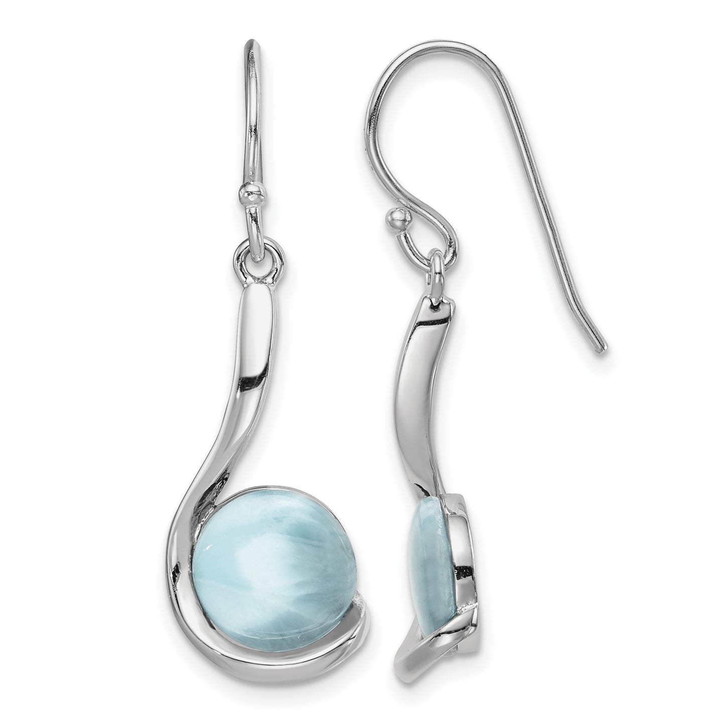 Sterling Silver Rhodium-plated Larimar Swirl Dangle Earrings