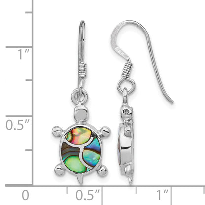 Sterling Silver Rhodium-plated Abalone Turtle Dangle Earrings