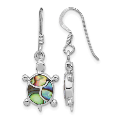 Sterling Silver Rhodium-plated Abalone Turtle Dangle Earrings