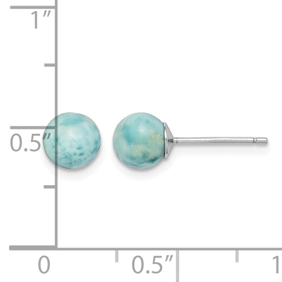 Sterling Silver Rhodium-plated Polished 6mm Round Larimar Post Earrings