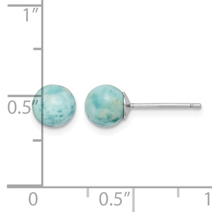 Sterling Silver Rhodium-plated Polished 6mm Round Larimar Post Earrings