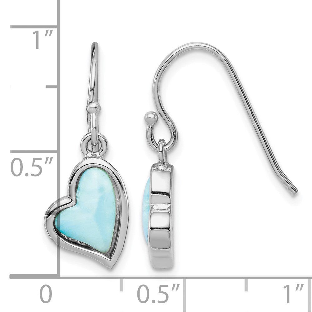 Sterling Silver Rhodium-plated Light Blue Larimar Heart Dangle Earrings
