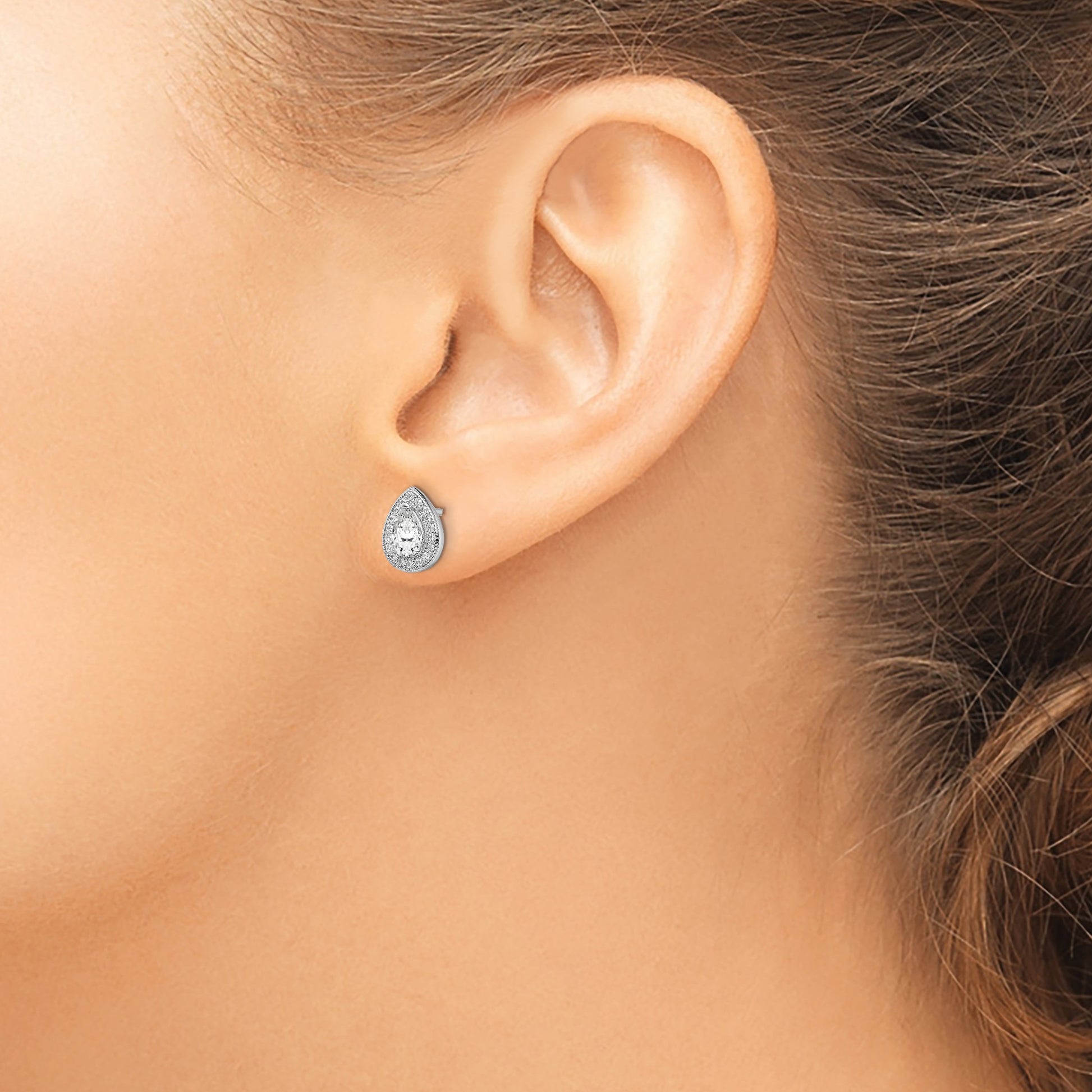 Sterling Silver Rhodium Plated CZ Post Earrings