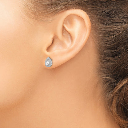 Sterling Silver Rhodium Plated CZ Post Earrings