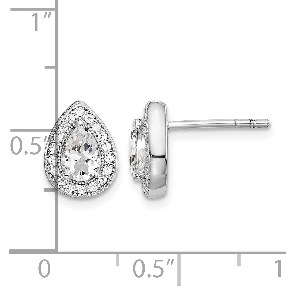 Sterling Silver Rhodium Plated CZ Post Earrings