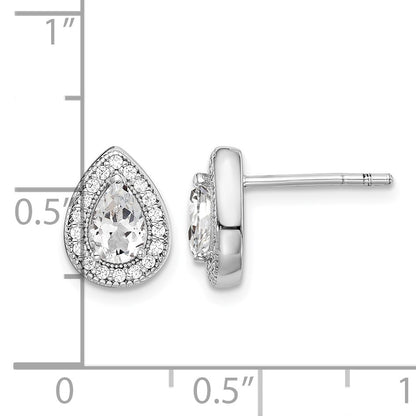 Sterling Silver Rhodium Plated CZ Post Earrings
