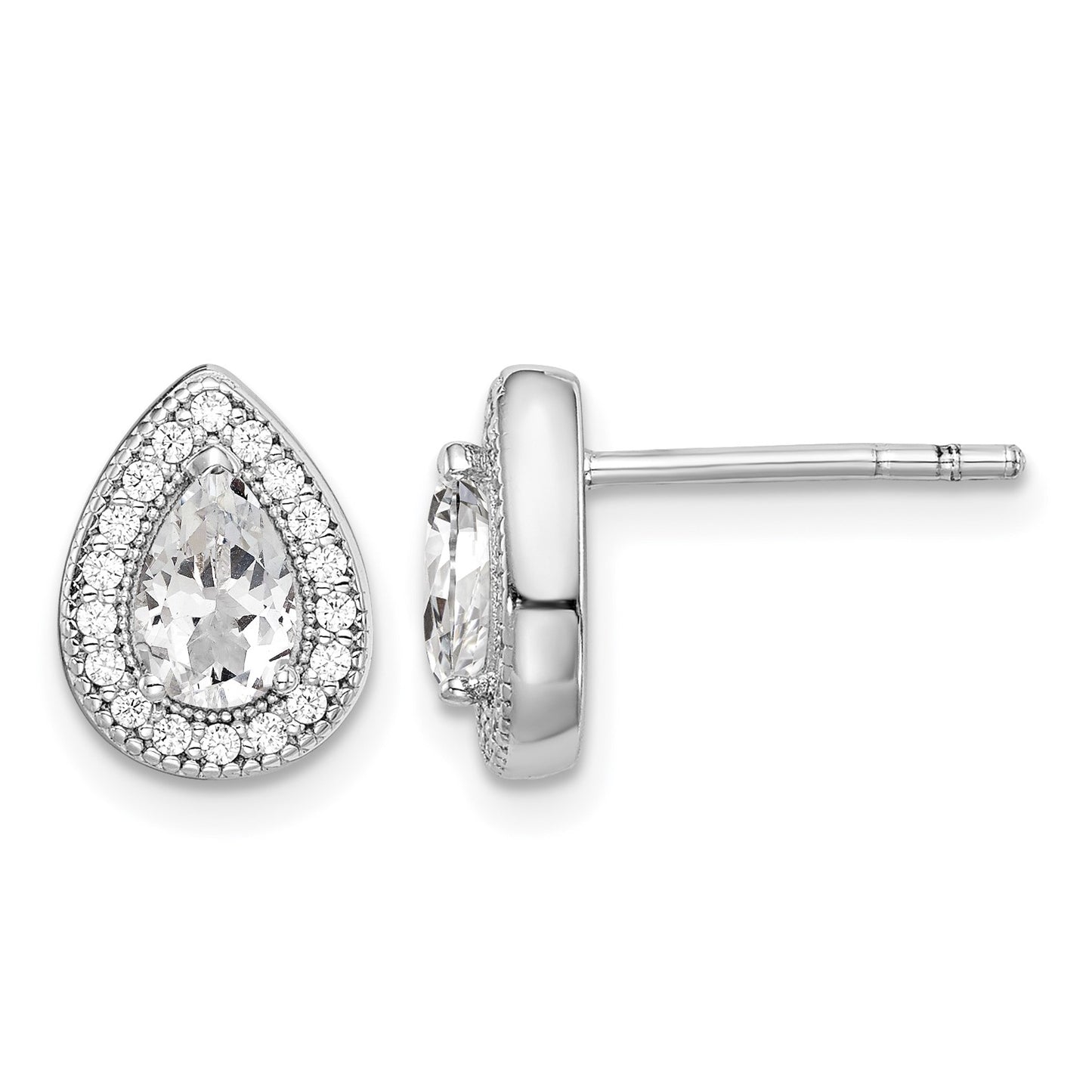 Sterling Silver Rhodium Plated CZ Post Earrings