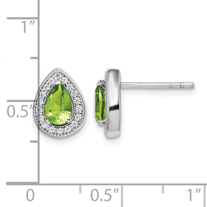 Sterling Silver Rhodium Plated Green and Clear CZ Post Earrings