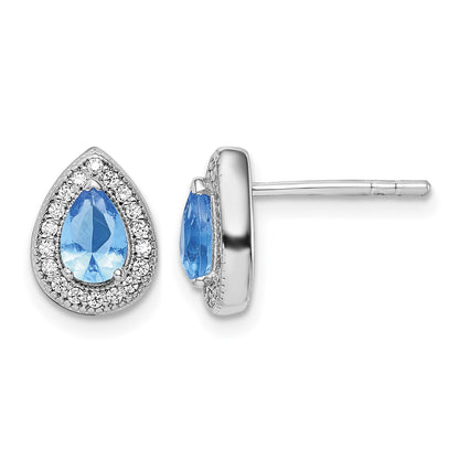 Sterling Silver Rhodium Plated Blue and Clear CZ Post Earrings