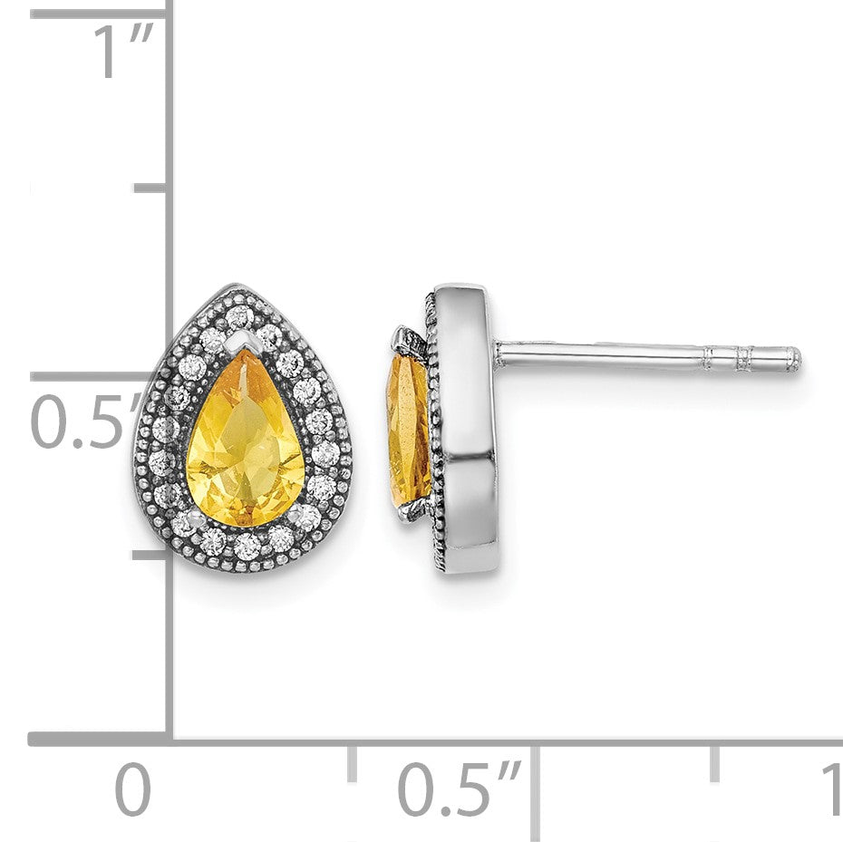 Sterling Silver Rhodium-Plated Yellow and Clear CZ Post Earrings