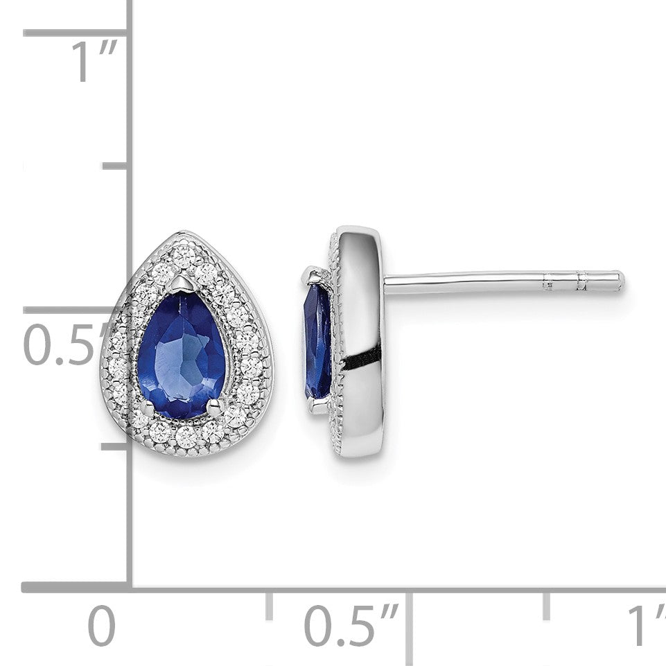 Sterling Silver Rhodium-plated Blue and Clear CZ Post Earrings