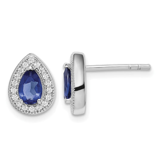 Sterling Silver Rhodium-plated Blue and Clear CZ Post Earrings