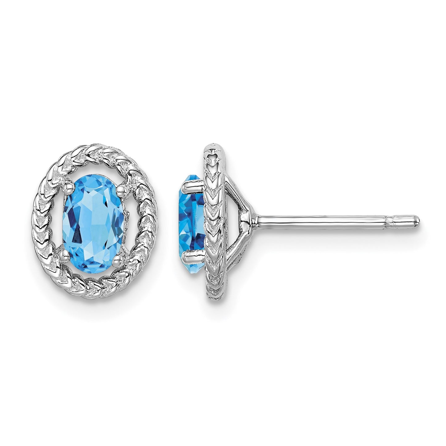 Sterling Silver Rhod-plat Light Swiss Blue Topaz Oval Post Earrings