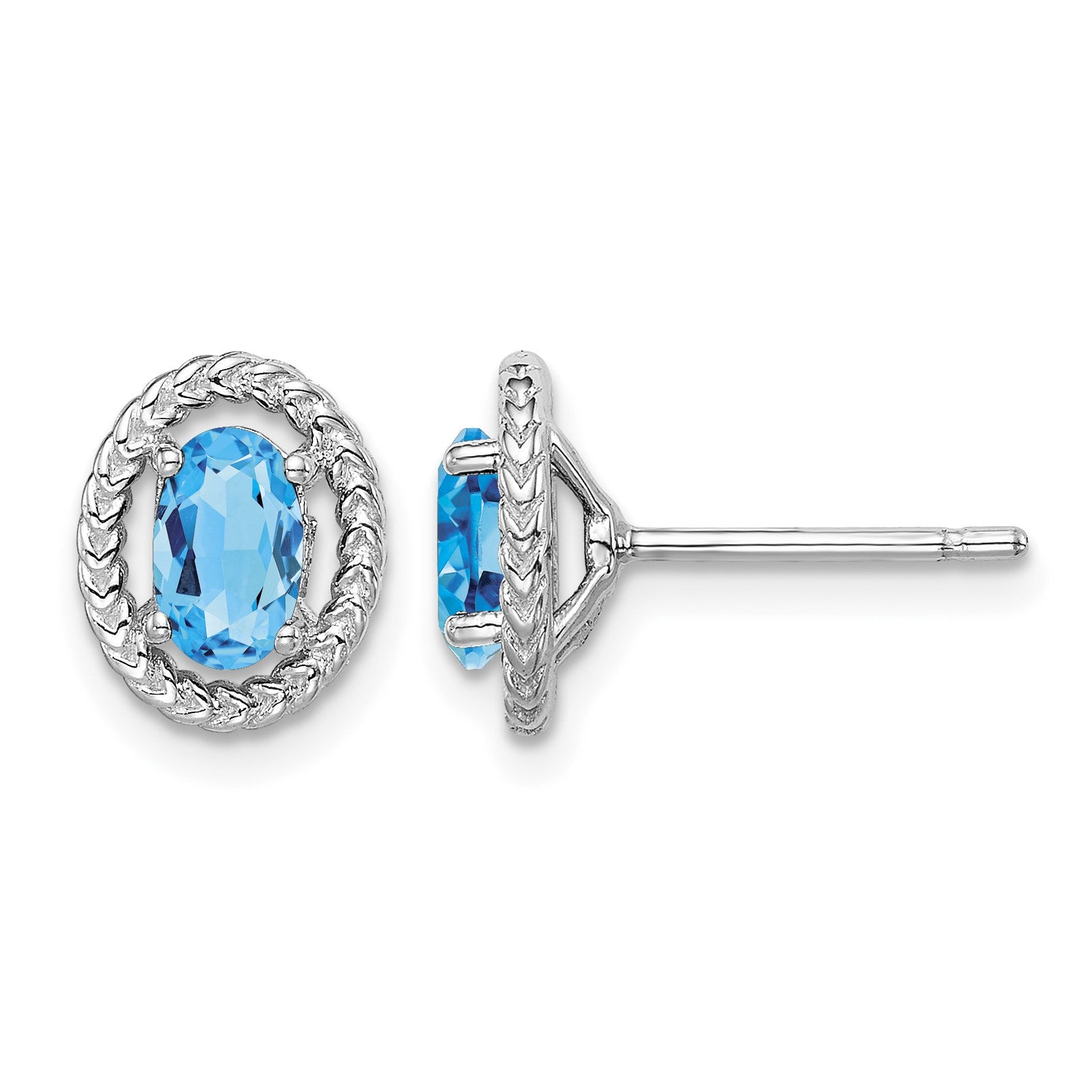 Sterling Silver Rhod-plat Light Swiss Blue Topaz Oval Post Earrings