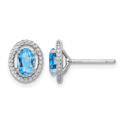 Sterling Silver Rhod-plat Light Swiss Blue Topaz Oval Post Earrings