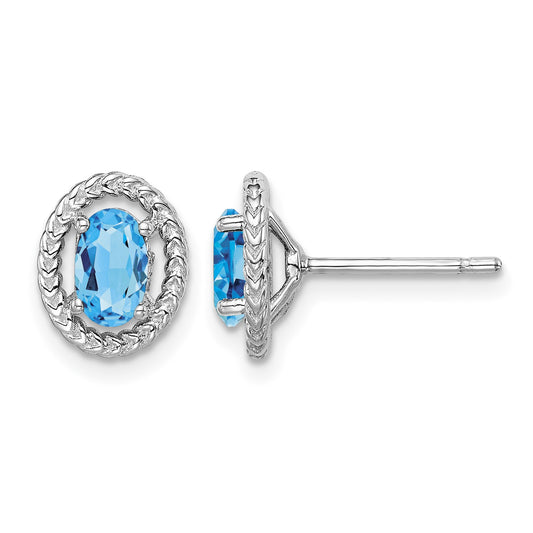 Sterling Silver Rhod-plat Light Swiss Blue Topaz Oval Post Earrings