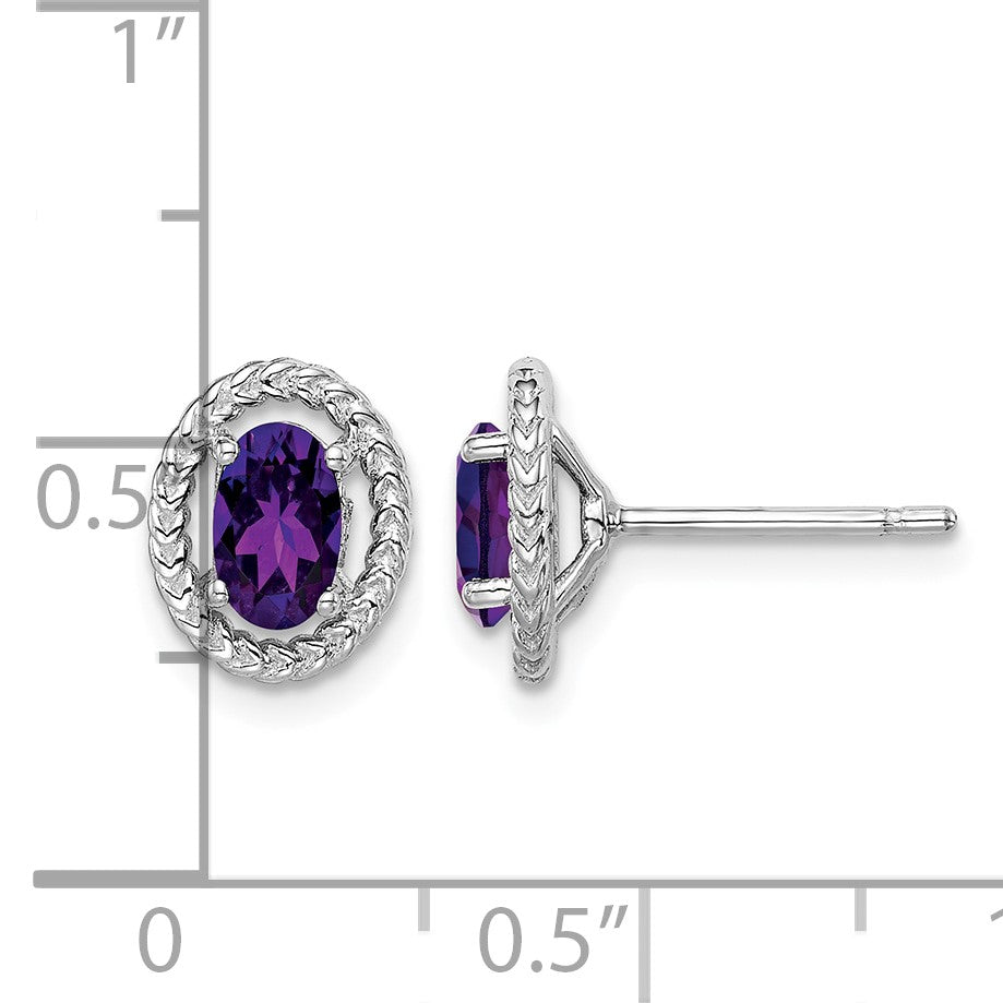 Sterling Silver Rhod-plat Amethyst Oval Post Earrings