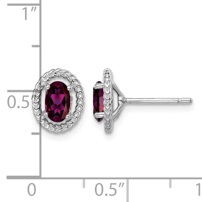 Sterling Silver Rhod-plat Rhodolite Garnet Oval Post Earrings