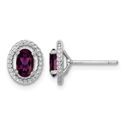 Sterling Silver Rhod-plat Rhodolite Garnet Oval Post Earrings
