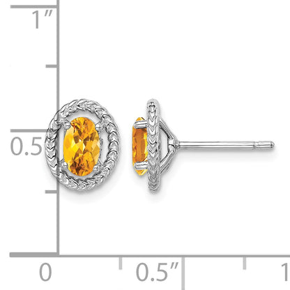 Sterling Silver Rhod-plat Citrine Oval Post Earrings