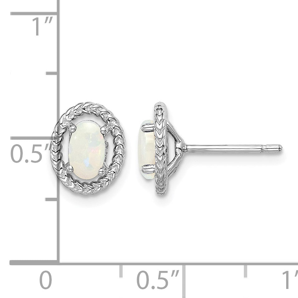 Sterling Silver Rhod-plat Milky Opal Oval Post Earrings