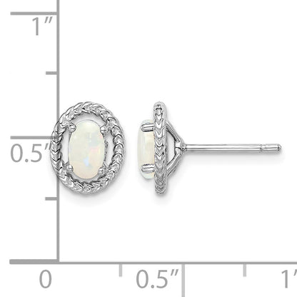 Sterling Silver Rhod-plat Milky Opal Oval Post Earrings