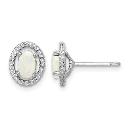 Sterling Silver Rhod-plat Milky Opal Oval Post Earrings