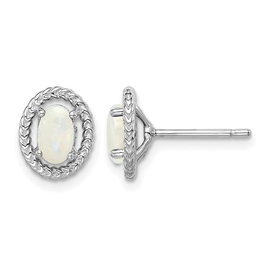 Sterling Silver Rhod-plat Milky Opal Oval Post Earrings