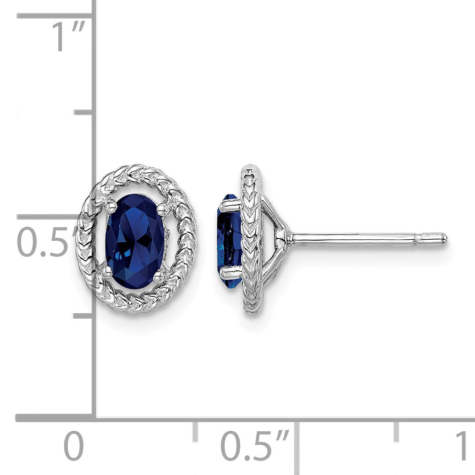 Sterling Silver Rhod-plat Create Sapphire Oval Post Earrings