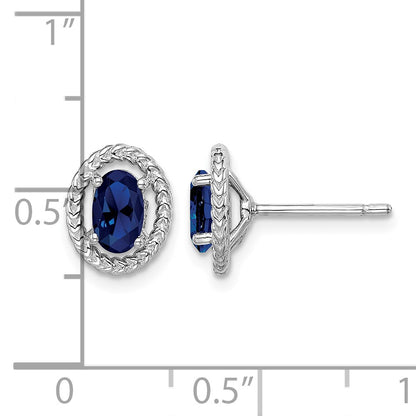 Sterling Silver Rhod-plat Create Sapphire Oval Post Earrings