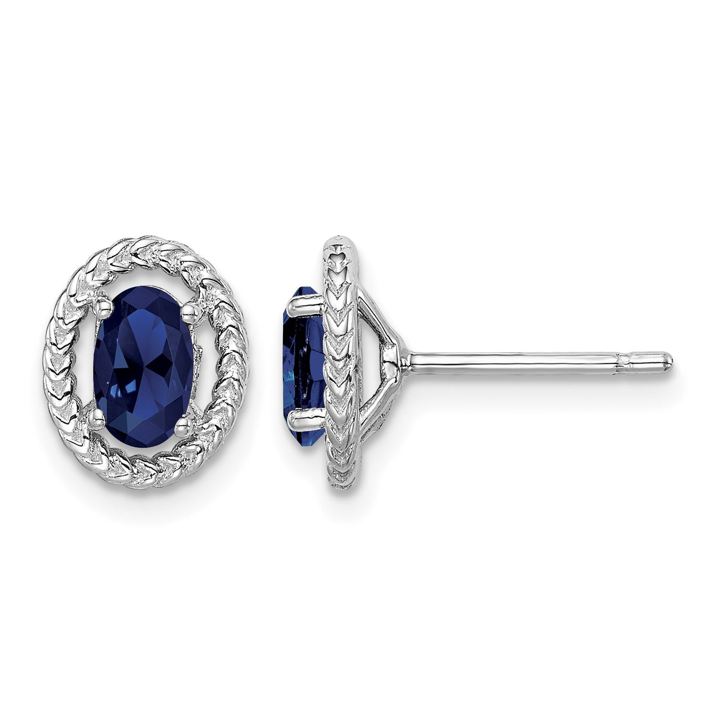 Sterling Silver Rhod-plat Create Sapphire Oval Post Earrings