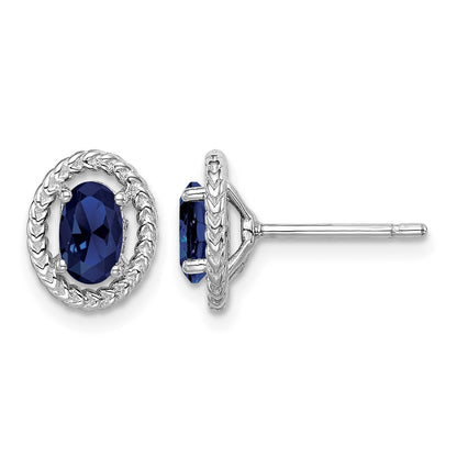 Sterling Silver Rhod-plat Create Sapphire Oval Post Earrings