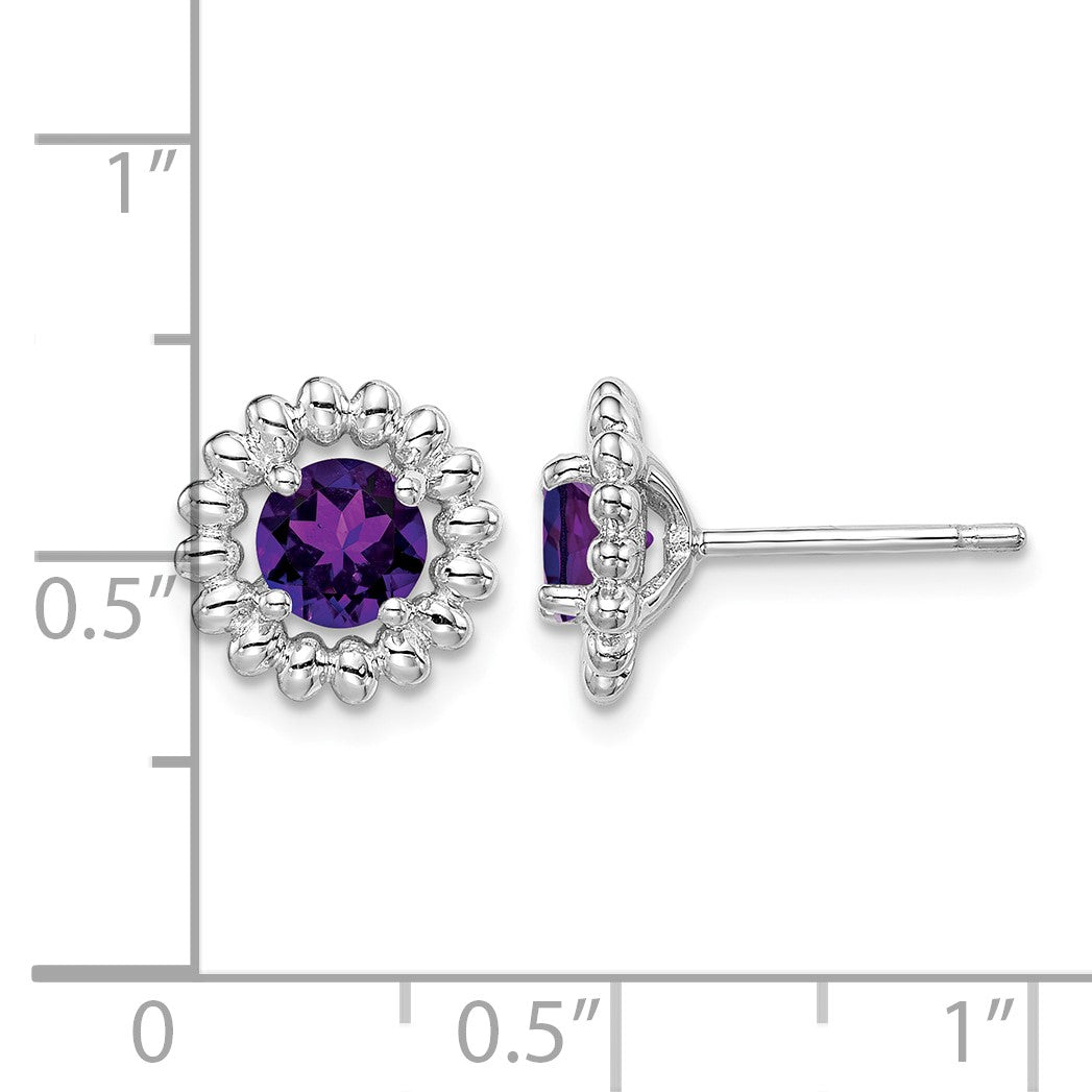 Sterling Silver Rhod-plat Amethyst Earrings