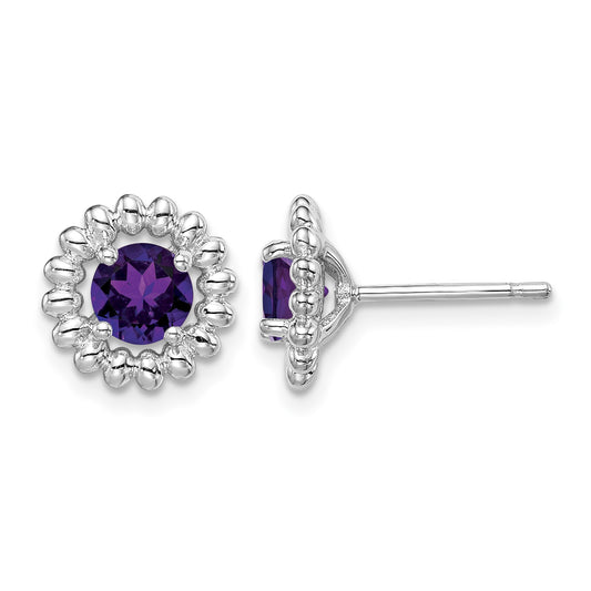 Sterling Silver Rhod-plat Amethyst Earrings