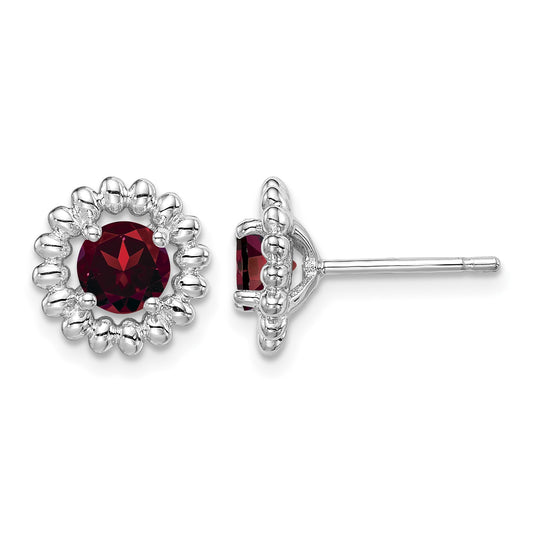 Sterling Silver Rhod-plat Garnet Earrings