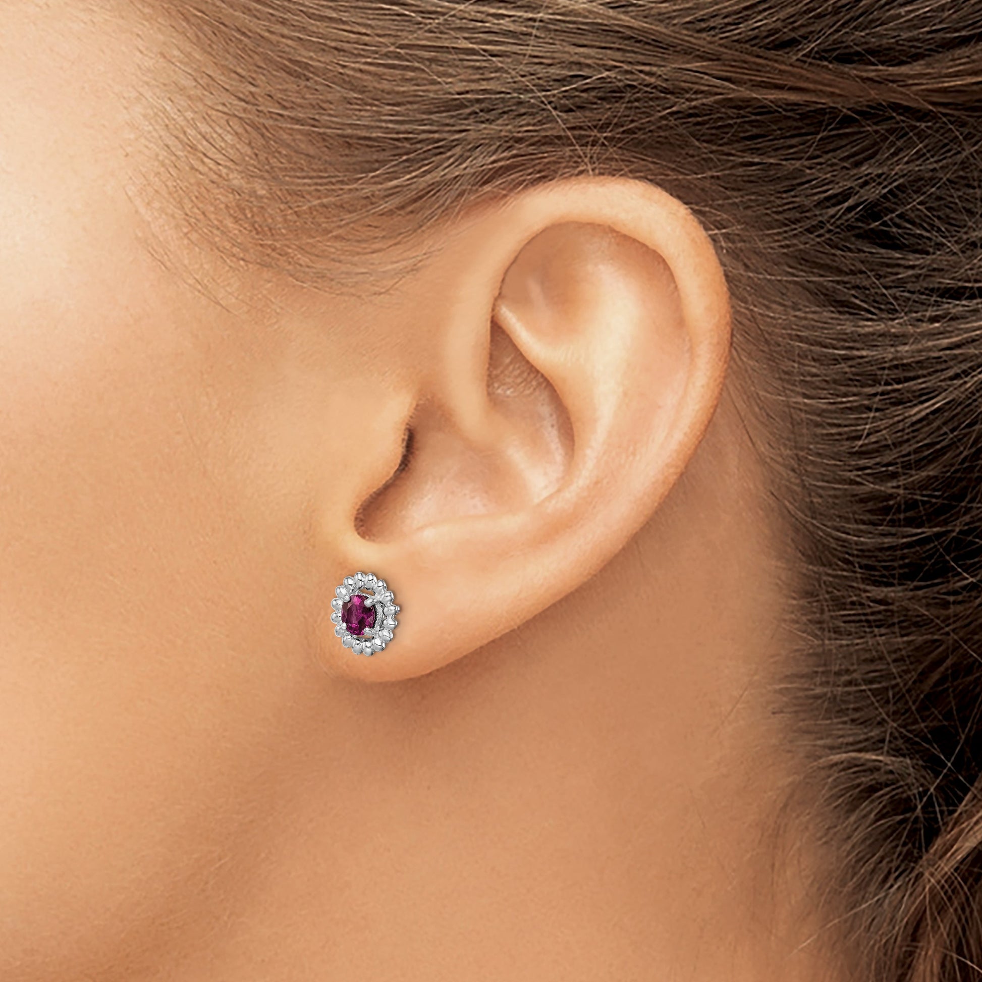 Sterling Silver Rhod-plat Rhodolite Garnet Earrings