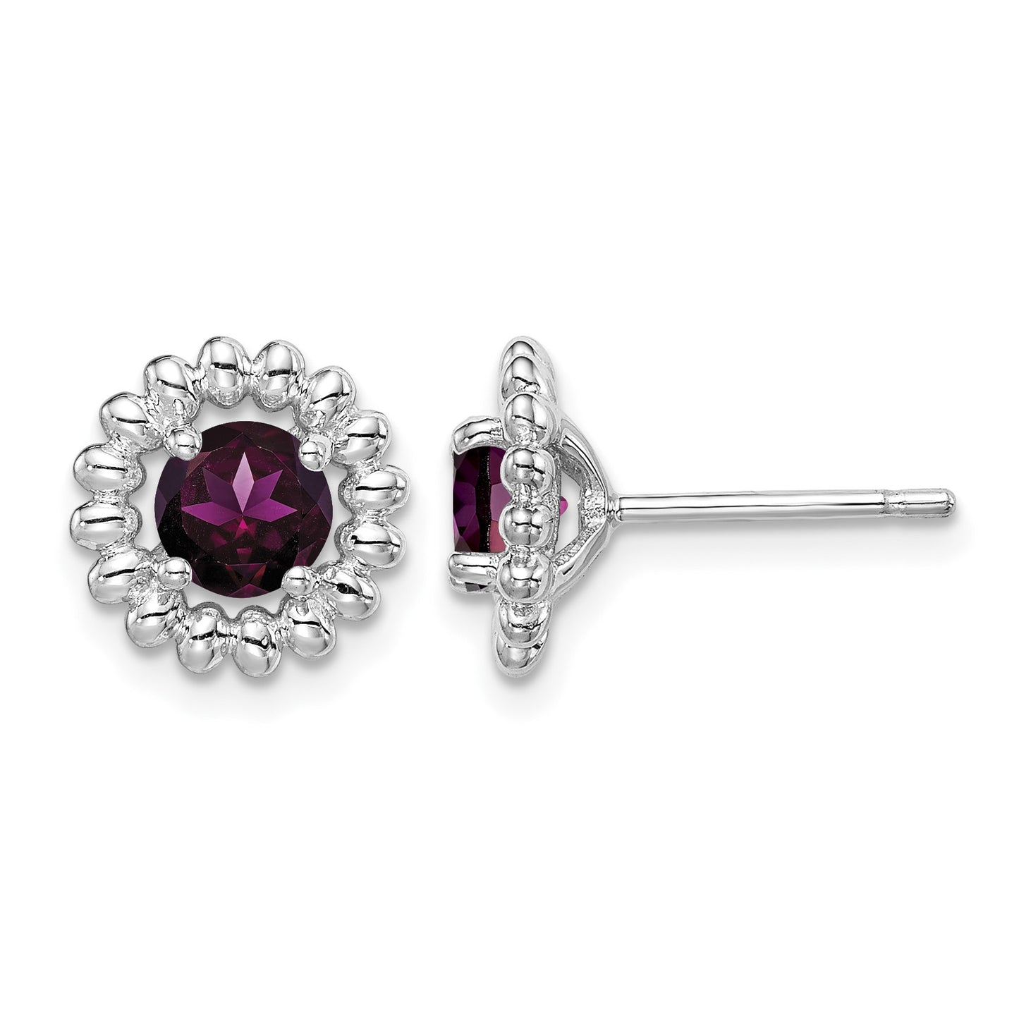 Sterling Silver Rhod-plat Rhodolite Garnet Earrings