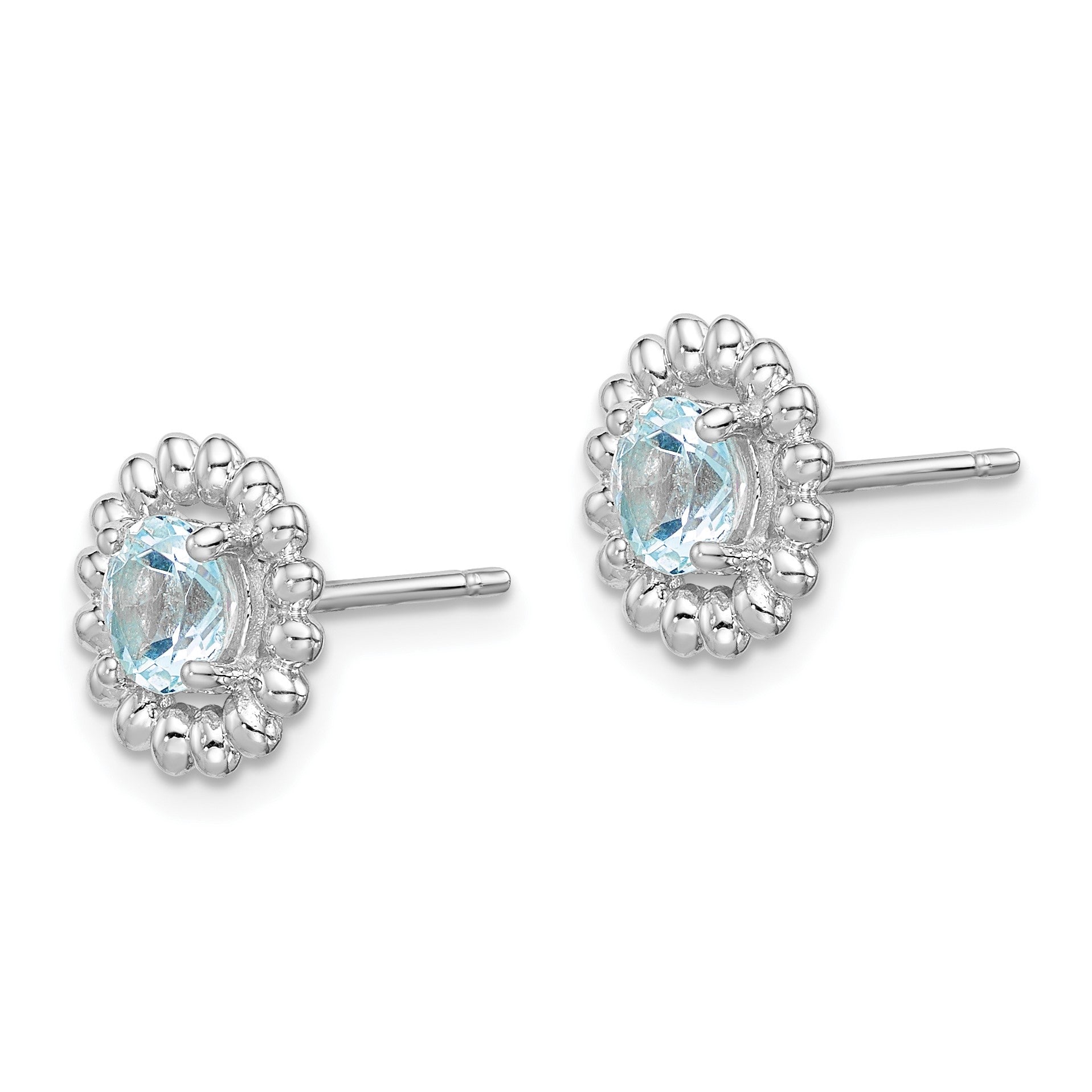 Sterling Silver Rhod-plat Aquamarine Earrings