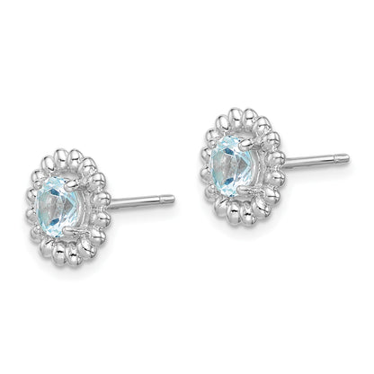 Sterling Silver Rhod-plat Aquamarine Earrings