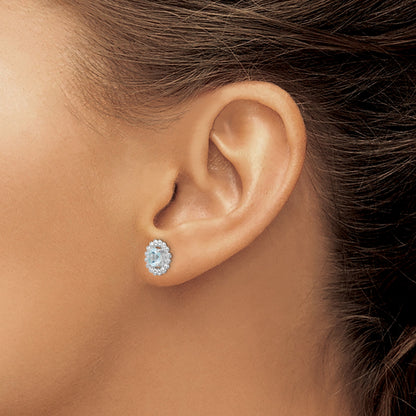 Sterling Silver Rhod-plat Aquamarine Earrings