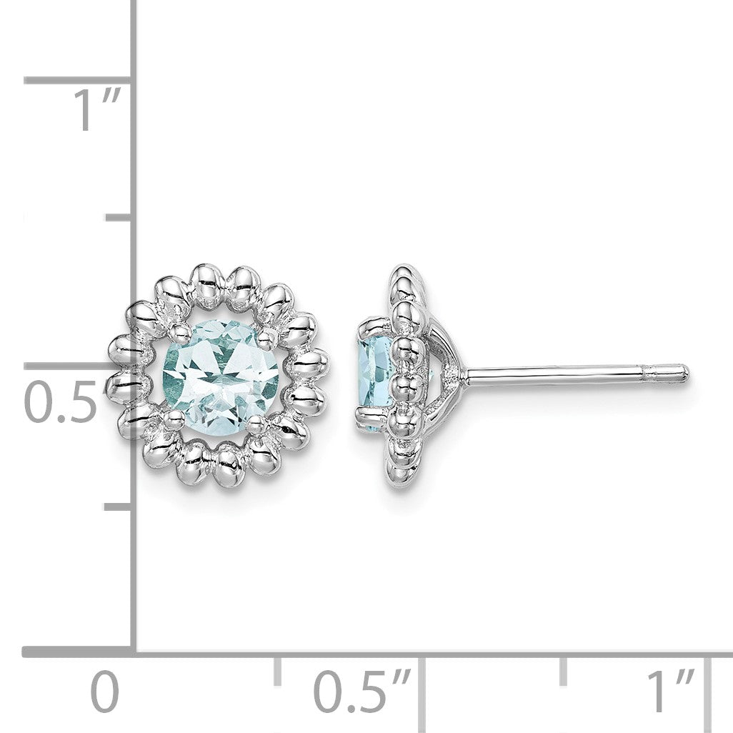 Sterling Silver Rhod-plat Aquamarine Earrings