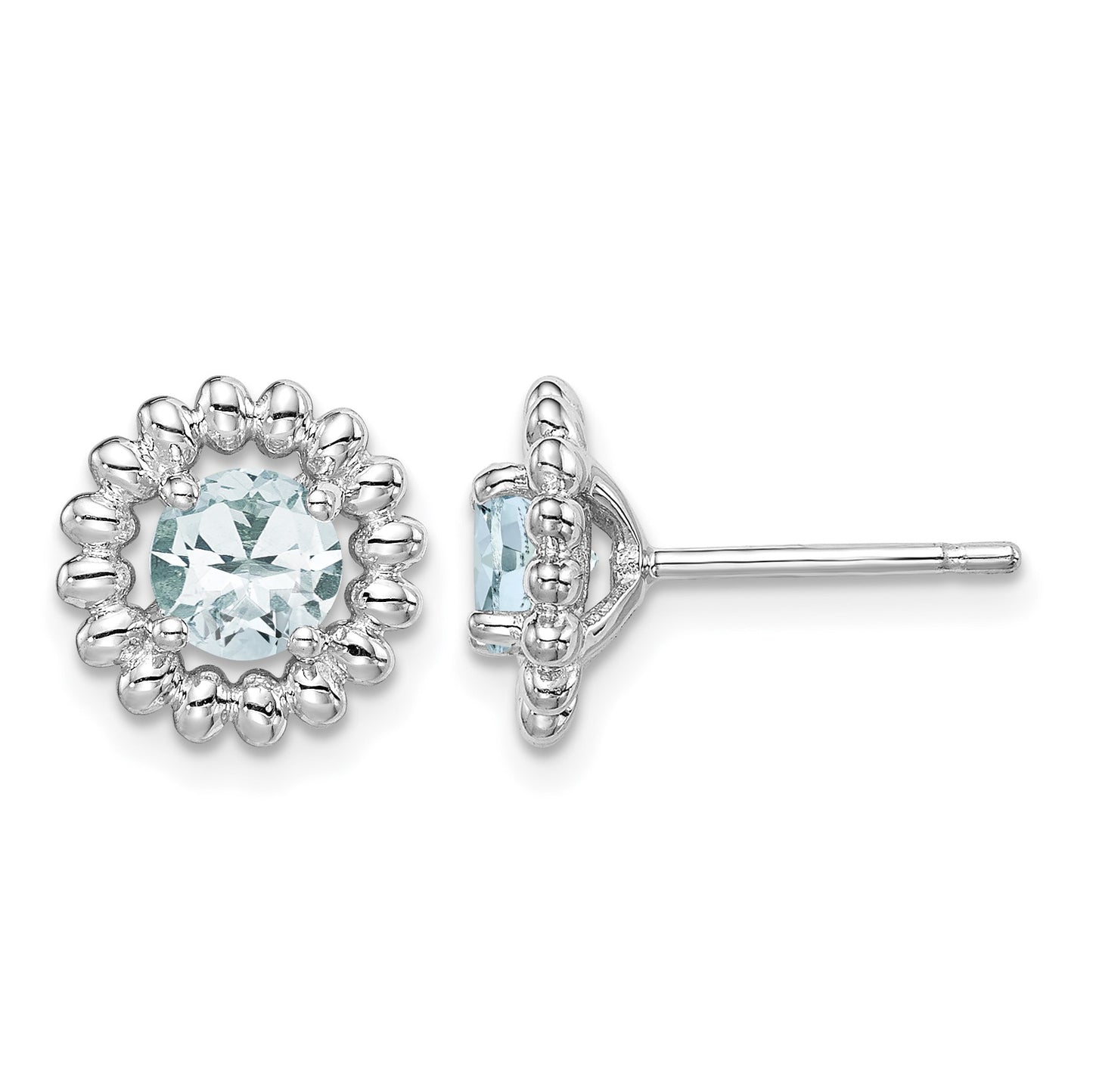 Sterling Silver Rhod-plat Aquamarine Earrings