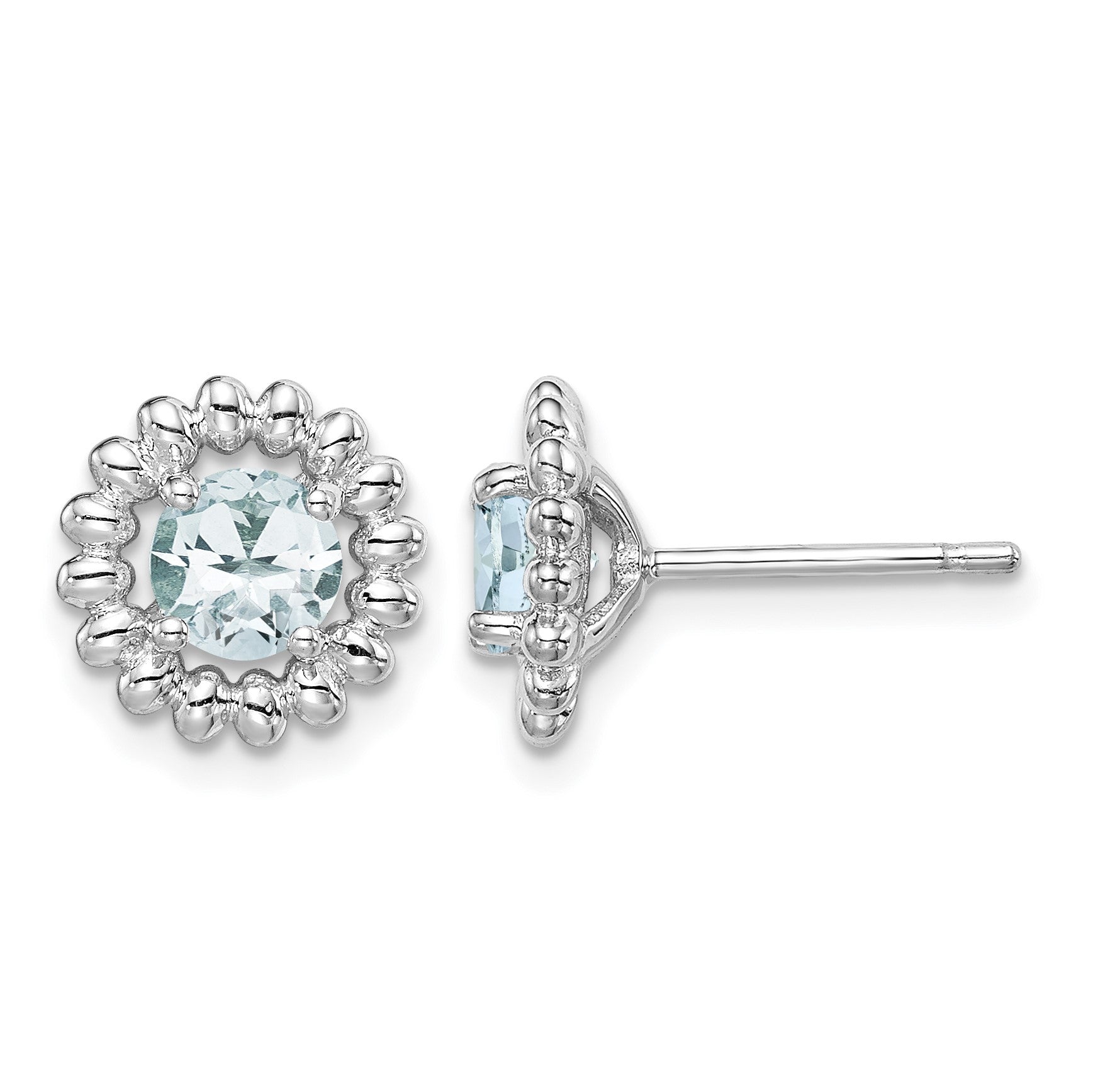 Sterling Silver Rhod-plat Aquamarine Earrings