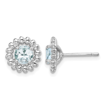 Sterling Silver Rhod-plat Aquamarine Earrings