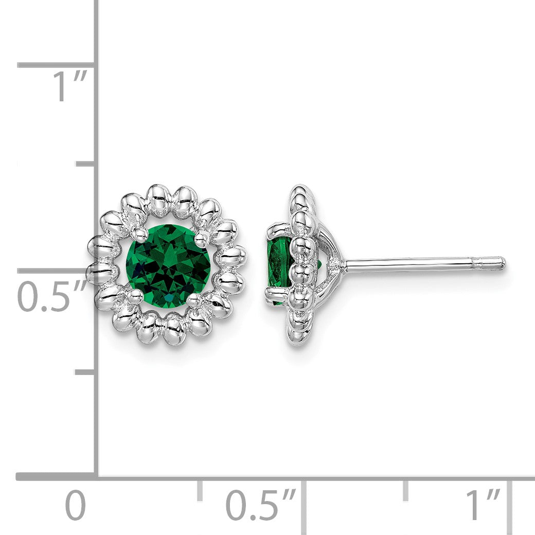 Sterling Silver Rhod-plat Created Emerald Earrings